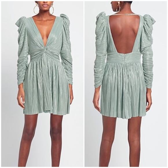 Sabina Musáyev Metallic Mint Green Morgana Long Sleeve Mini Dress Size L - Picture 11 of 13